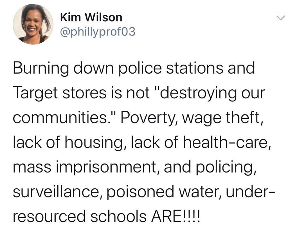 This meme is a humorous commentary on the irony of the police being called to a situation involving a fire at a Target store, and the absurdity of the situation being described as "not destroying the community." The text reads: "Burning down police stations and Target stores is not 'destroying our communities.'"