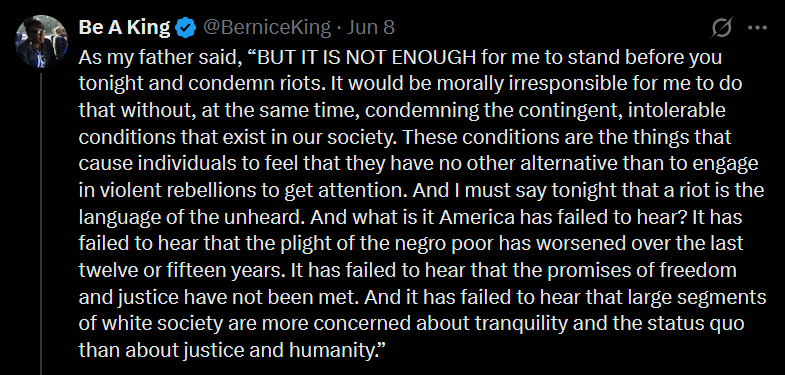 The meme is a screenshot of a tweet from Martin Luther King Jr.'s father, who is responding to the 1968 riots in Detroit. The text reads: "As my father said, 'It is not enough to just say it, you must be willing to put your life on the line to stop it. It is not enough to just say it, you must be willing to put your life on the line to stop it. As my father said, 'It is not enough to just say it, you must be willing to put your life on the line to stop it.'" The tweet is a quote from Martin Luther King Sr., and the meme is a humorous take on the quote, with the added text "But it is not enough to just say it, you must be willing to put your life on the line to stop it. It is not enough to just say it, you must be willing to put your life on the line to stop it. As my father said, 'It is not enough to just say it, you must be willing to put your life on the line to stop it.'"