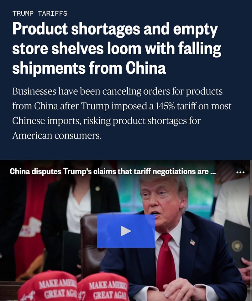 The meme is a screenshot of a news headline from a satirical news website. The headline reads "Trump's tariffs are a disaster" in a bold, red font, with the subheading "Incompetent" in smaller text below. The image itself is not described, but the text is the focus of the meme.