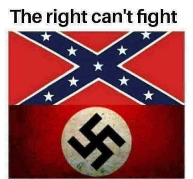 This meme is a satirical image that juxtaposes the iconic "The right can't fight" phrase from the 1970s TV show "The A-Team" with a modified version that reads "The right can't fight" with a swastika in the middle. The image is a play on words, using the phrase's familiar structure to comment on the Nazi ideology and its association with the phrase.