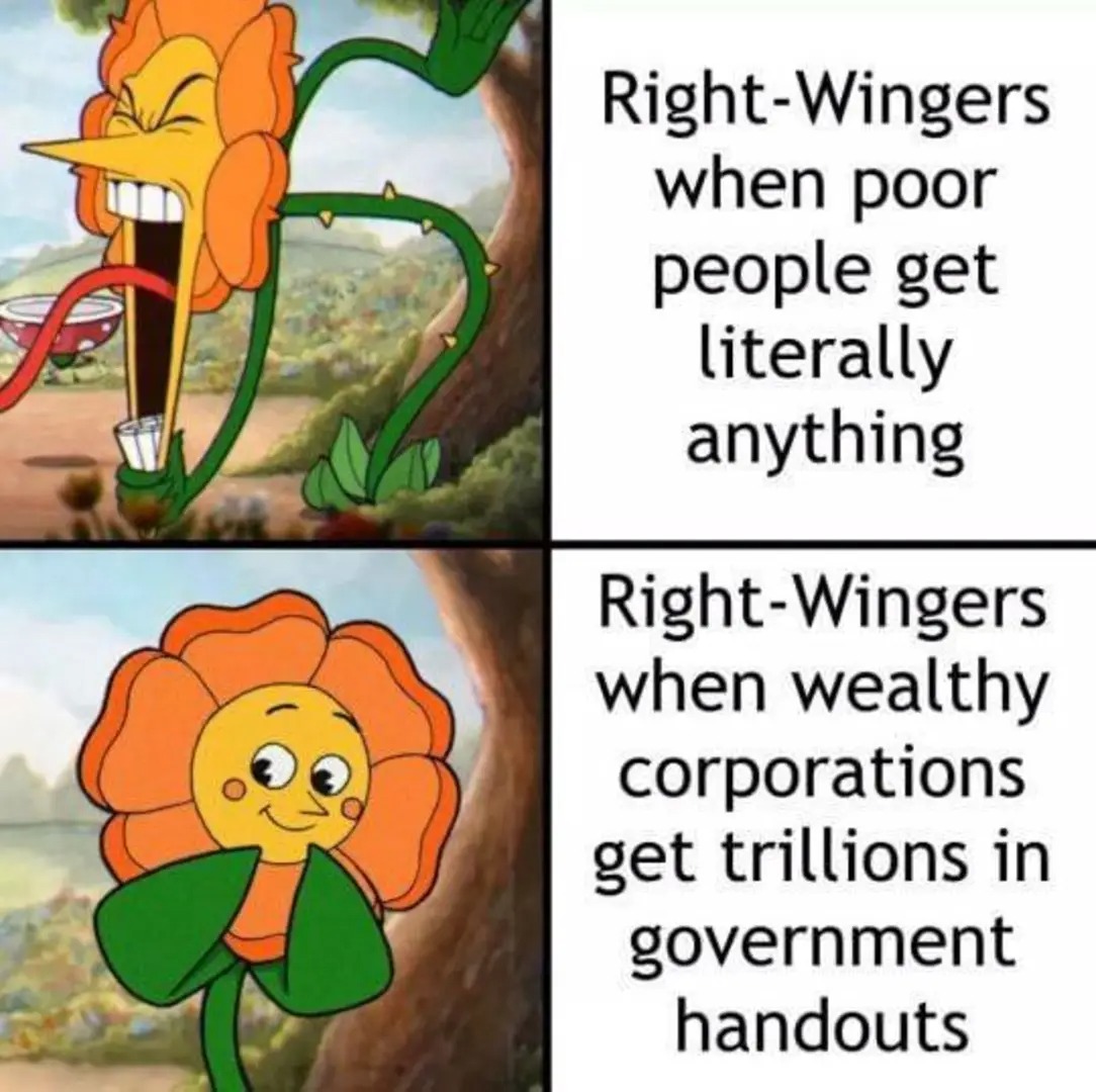 The meme is a humorous comparison between the ideologies of right-wing and left-wing individuals, using the example of "right-wingers" and "left-wingers" as if they are different species of plants. The image shows a c...