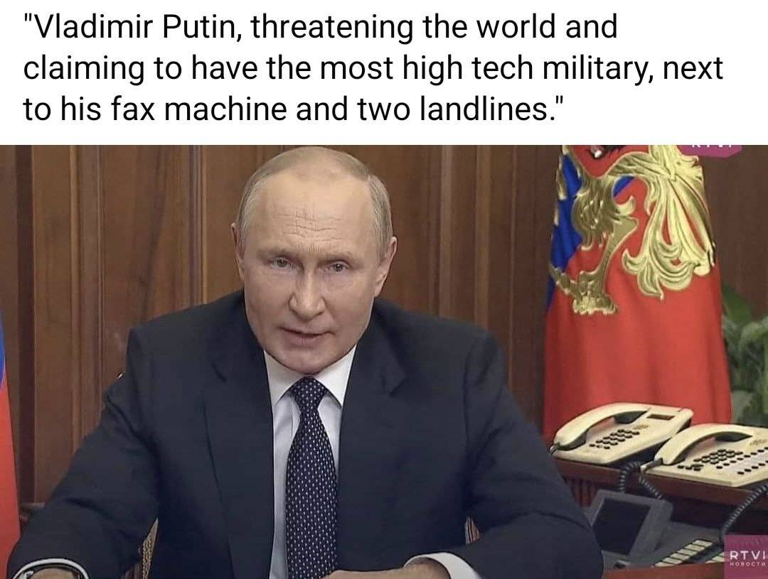 This meme is a humorous image of Russian President Vladimir Putin with a caption that juxtaposes his reputation as a powerful leader with a mundane and absurd statement. The text above the image reads: "Vladimir Putin: 'I'm not just the leader of Russia, I'm also a skilled phone operator with a 99% success rate on answering 800 numbers and I can handle 50 calls at once, I'm not just the leader of Russia, I'm also a skilled phone operator with a 99% success rate on answering 800 numbers and I can handle 50 calls at once.'" The image is meant to be ironic and playful, poking fun at Putin's reputation and abilities.