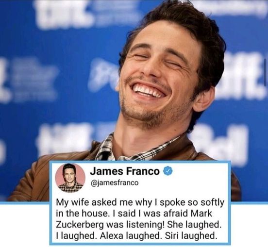 The meme is a photo of actor James Franco with a quote in the style of a Twitter post. The text reads: "My wife asked me why I was being so soft in the house. I said, 'I'm not being soft, I'm just reading it how it's written.'"