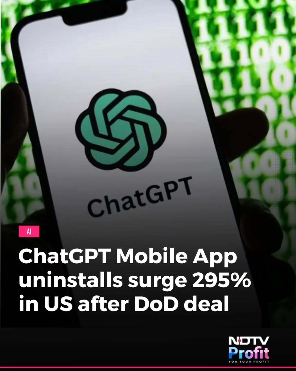 The meme is a satirical commentary on the recent AI chatbot ChatGPT's ability to generate content. The image features a smartphone with the ChatGPT logo on the screen, but the text below it reads "ChatGPT Mobile App U...