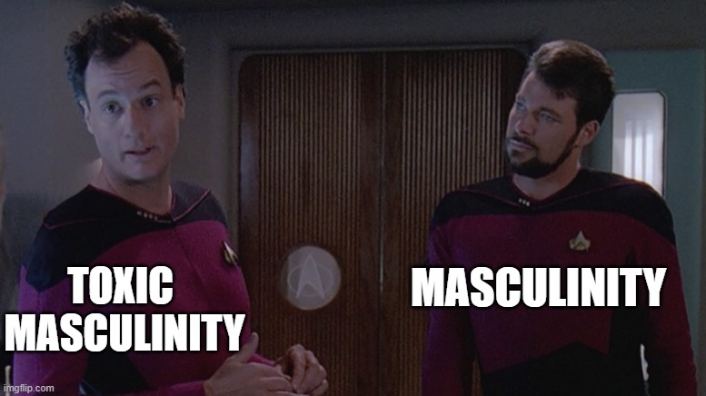 This meme is a play on the Star Trek: The Next Generation character Data, who is an android with a lack of understanding of human emotions and behavior. The meme shows Data with the words "TOXIC MASCULINITY" and "MASCU-LINITY" written on either side of him, highlighting the difference between the two. The implication is that "TOXIC MASCULINITY" is a negative and harmful form of masculinity, while "MASCU-LINITY" is a more neutral and positive term.
