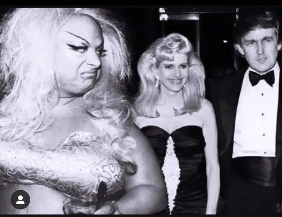 This meme is an image of a photo of Donald Trump with a woman and a man. The image is captioned "When you finally get to meet the person you've been talking to online for months".