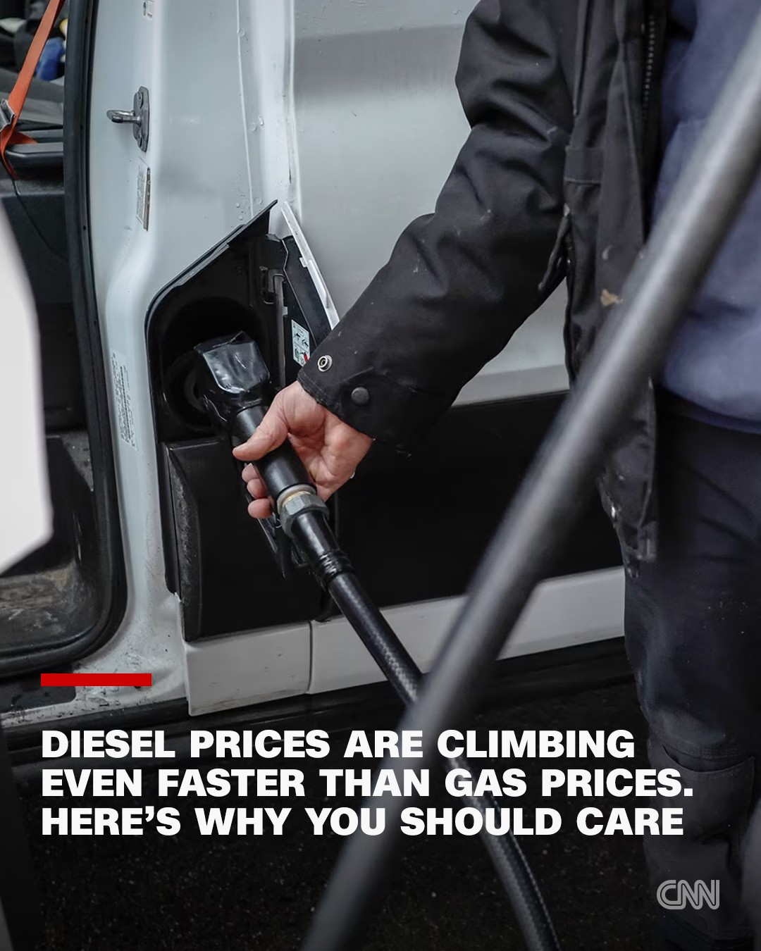 The meme is an image of a person in a gas station, with a headline that reads: "DIESEL PRICES ARE CLIMBING EVEN FASTER THAN GAS PRICES. HERE'S WHY YOU SHOULD CARE." The image is from a news article that discusses the...