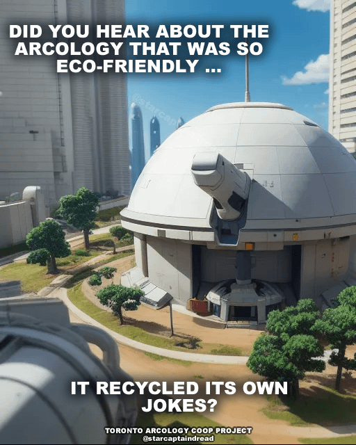 This meme is a humorous take on the idea of an "eco-friendly" approach to a topic, specifically the Toronto Archaeology Co-op project. The text reads: "Did you hear about the archaeology that was so eco-friendly... it recycled its own jokes?" The joke is a play on words, implying that the archaeology project was so environmentally friendly that it even recycled its own jokes, which is a clever and humorous twist on the idea of eco-friendliness.