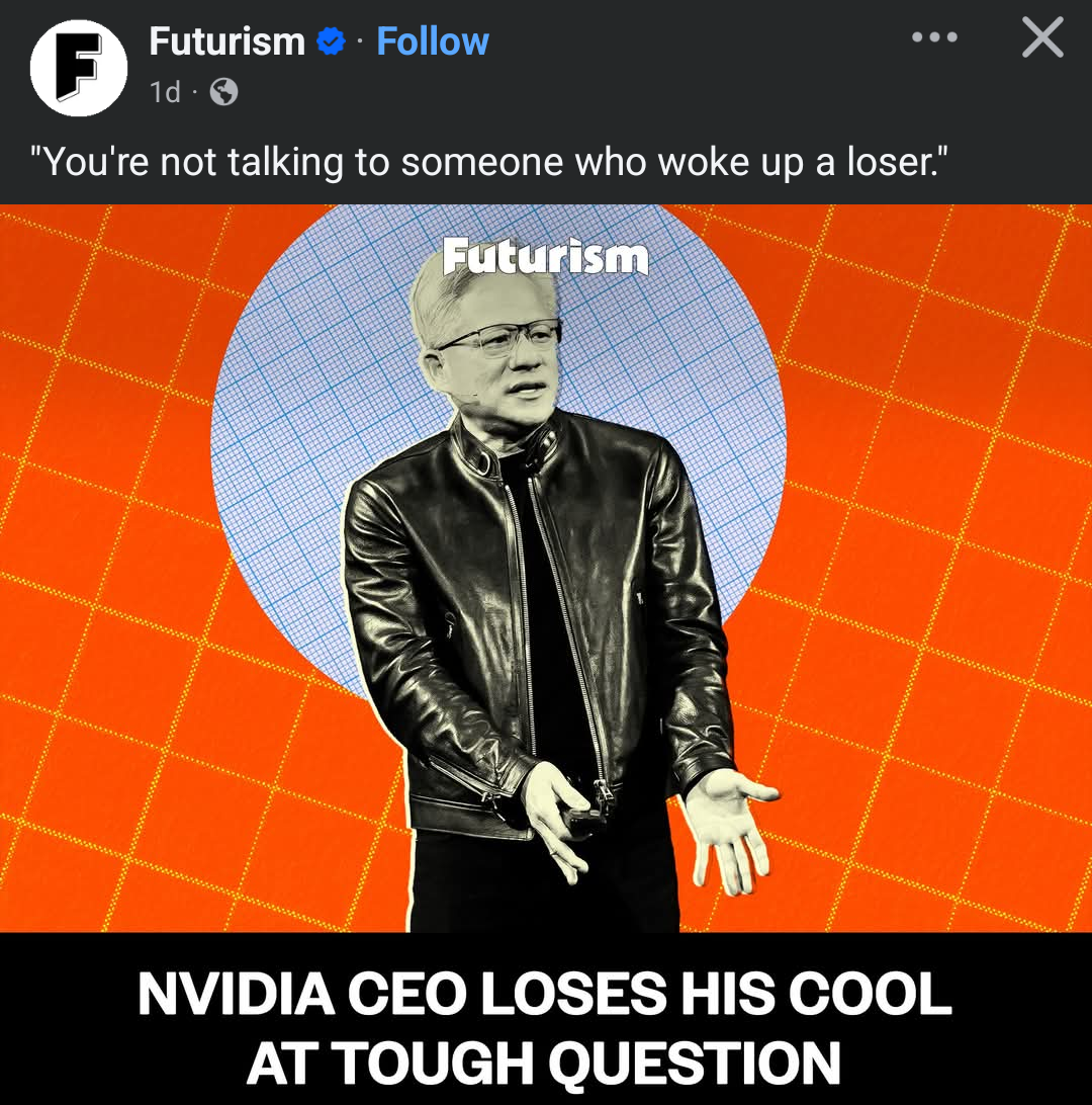 This image serves as an "AI" metaphor to illustrate a model failing to maintain its internal consistency or instructions. The bold text at the bottom, **"NVIDIA CEO LOSES HIS COOL AT TOUGH QUESTION,"** suggests that c...