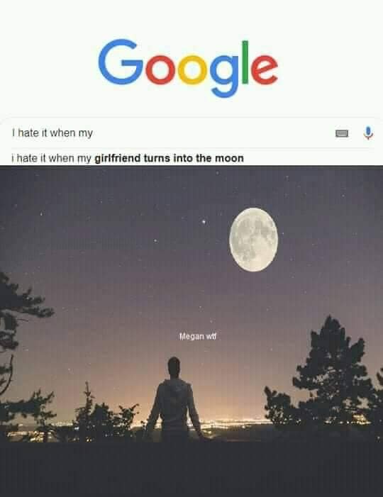 This meme is a screenshot of the Google search results page. The top bar reads "I hate it when..." and the user has entered "my girlfriend turns into a cat". The results page shows a single result, "I hate it when my...