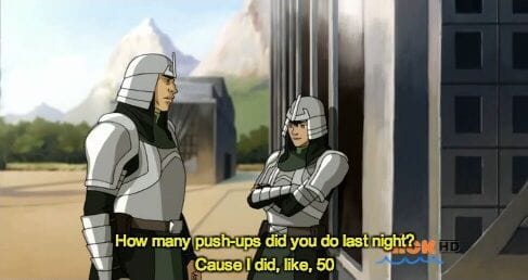 This meme is a screenshot from the animated series "Avatar: The Last Airbender" featuring two characters, Iroq and Zuko, in a humorous exchange. The text "How many push-ups did you do last night?" is spoken by Iroq, while Zuko responds with "I did, like, 50".