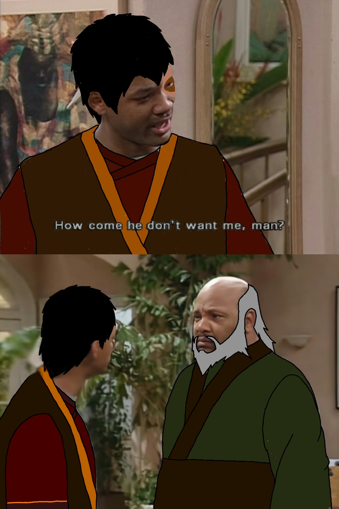 This meme is a screenshot from the TV show "The Office" with a character's face photoshopped to look like a character from the animated series "Avatar: The Last Airbender". The text "How come he don't want me?" is written over the character's face, referencing a famous line from the show. The meme is likely referencing a humorous situation where someone is trying to get something from someone who is not interested.