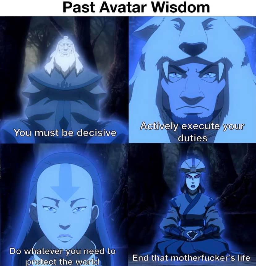 This meme is a humorous adaptation of a famous quote from the TV show "Avatar: The Last Airbender." The image juxtaposes the wise words of a character from the show, "You must be cautious and wise," with a more modern and irreverent response, "You must be reckless and stupid." The meme is a lighthearted commentary on the contrast between traditional wisdom and modern sensibilities.