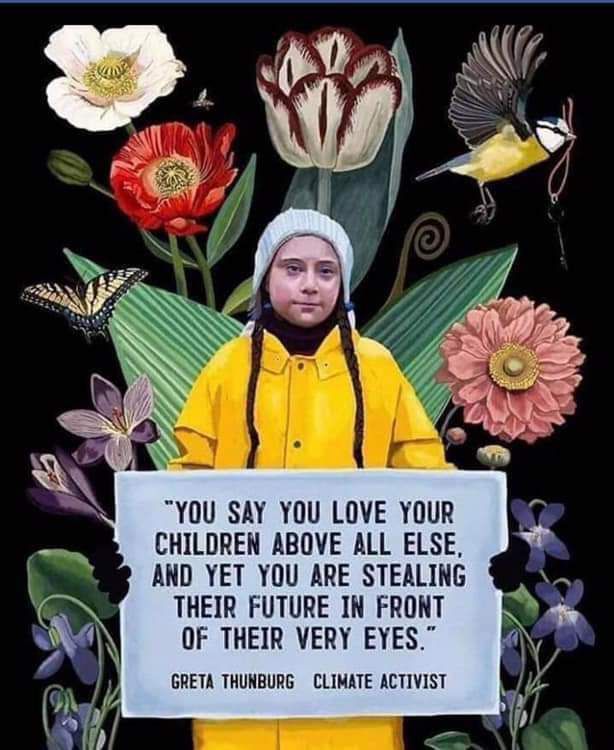 Okay, let's break down this image using the requested theoretical frameworks. ## Visual Description The image is a digital artwork featuring Greta Thunberg, the young climate activist, set against a vibrant, heavily f...