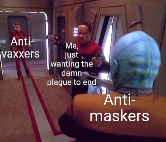 This meme is a humorous take on a classic Star Trek scene. The image shows Captain Jean-Luc Picard (played by Patrick Stewart) from the Star Trek: The Next Generation series, but with a humorous twist. The text "I find your lack of faith disturbing" is replaced with "I find your lack of masks disturbing", and the character is now saying "I find your lack of masks disturbing" to a character wearing a mask, but the text on the screen says "I find your lack of masks disturbing" to an anti-vaxxer.