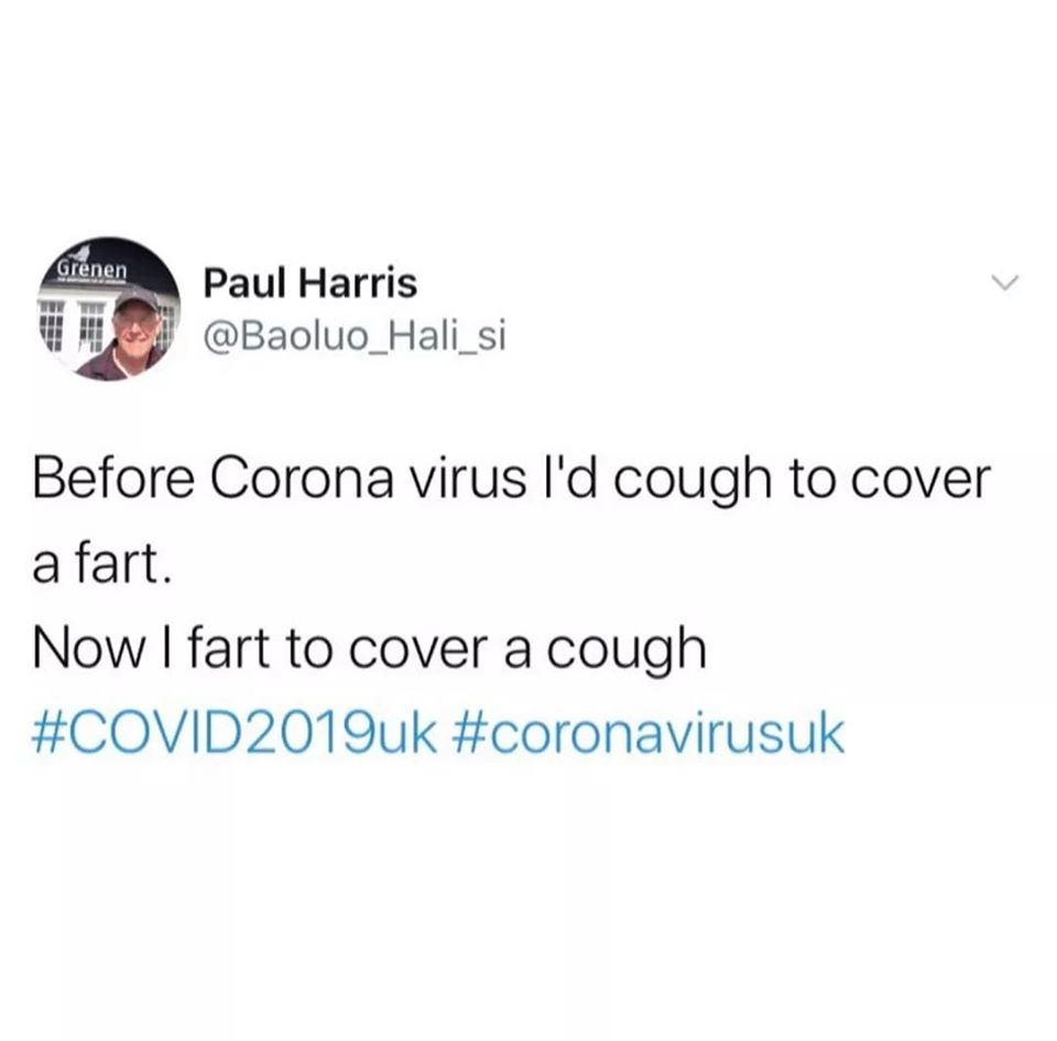 This meme is a joke about the COVID-19 pandemic and the widespread use of face masks. It features a quote from a person who claims they would have covered their mouth with a face mask if they had been infected with the virus before it became widespread, but now they would simply fart to cover their mouth. The text reads: "Before COVID-19 I would cough to cover my mouth. Now I fart."
