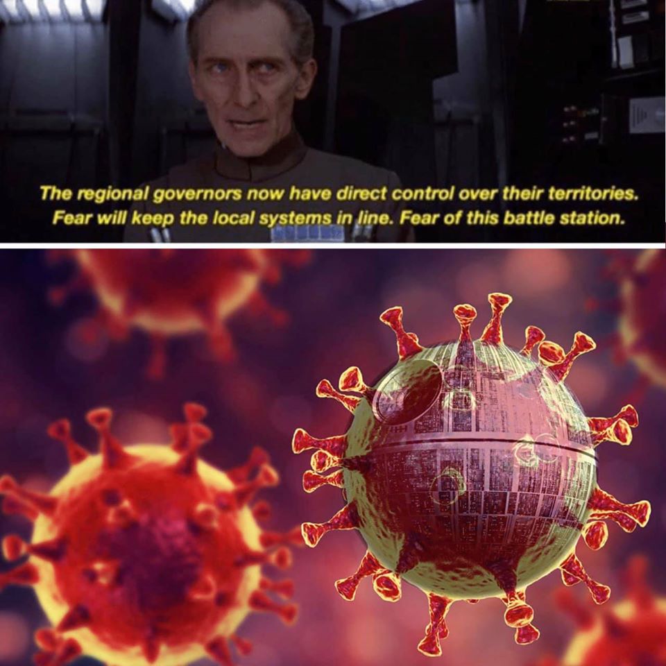 This meme is a humorous comparison between the COVID-19 pandemic and the Star Wars franchise. It features a screenshot from the movie "The Empire Strikes Back" where the character Darth Vader says "I find your lack of faith disturbing." The meme replaces this quote with a new phrase, "I find your lack of immunity disturbing." The image also includes a caption that reads "The Imperial Death Star has a new power: COVID-19."