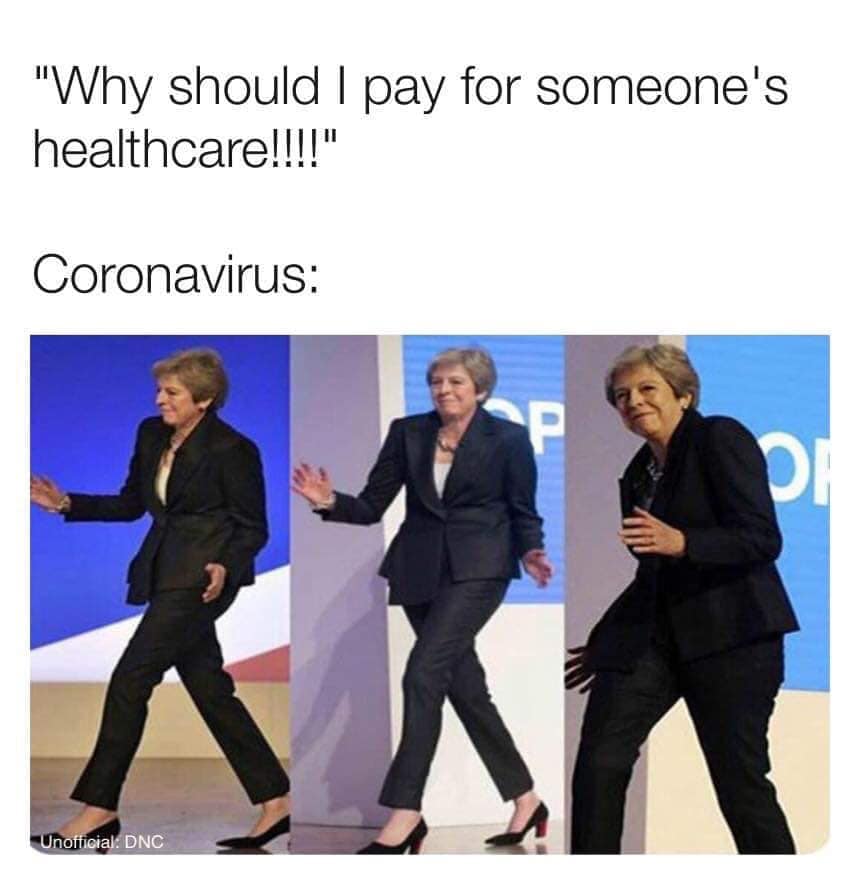 This meme is a humorous reaction to a news headline about the UK's Prime Minister, Boris Johnson, being hospitalized with COVID-19. The image shows a photo of Boris Johnson looking unwell, with a caption "I'm not dying, I'm just resting my eyes" in a playful, sarcastic tone. The meme is poking fun at the idea that the Prime Minister is trying to downplay the severity of his illness.