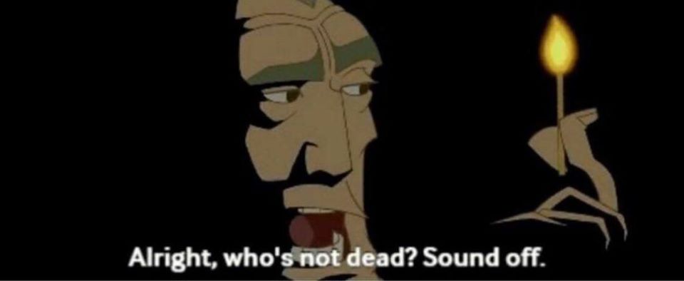 The meme is a screenshot from the TV show "Rick and Morty" where a character named Mr. Poopy-Doyle is killed and his head is being held by Rick. The image shows Mr. Poopy-Doyle's head with a candle in front of it, and the text "In space, no one can hear you scream..." is written above it. The meme is captioned "When you're trying to be quiet but you're still making a lot of noise".
