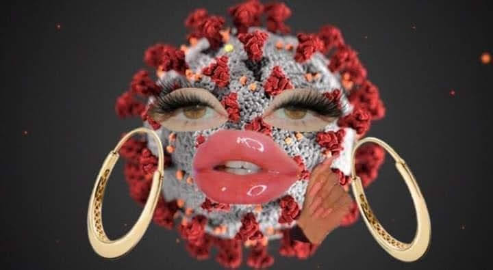 This meme is a playful image of a COVID-19 virus with a cartoonish face, wearing a gold chain and a sassy expression. The text "I'm not a virus, I'm a vibe" is written in a bold, graffiti-style font across the top of the image. The image is likely being used to poke fun at the idea that the COVID-19 virus is somehow trendy or desirable.