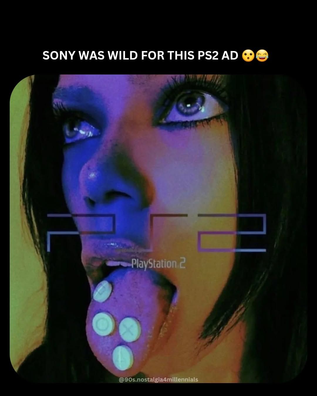 This meme is a play on the classic "I Can Has Cheezburger?" meme format, but with a humorous twist. The image features a person with a PlayStation controller in their mouth, with the text "SONY WAS WILD FOR THIS PS2 AD" above it. The meme is poking fun at the idea that Sony was once so enthusiastic about their PS2 ads that they would do something as absurd as having a person eat a controller.