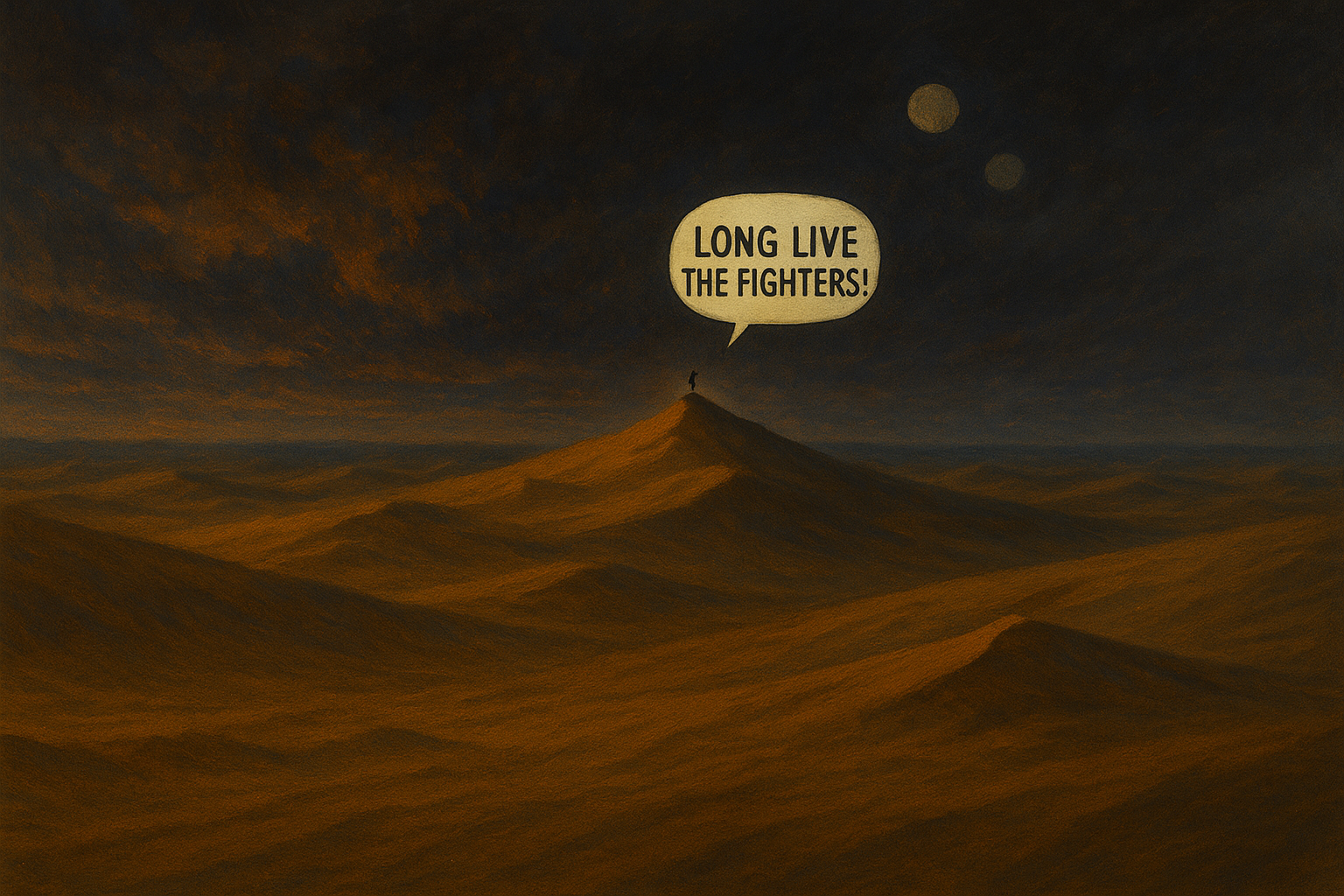 The meme is a humorous reference to the 1984 science fiction film "Dune" starring Paul Atreides. The image depicts a desert landscape with a figure in the distance, and the text "Long live the Dune" appears above the...