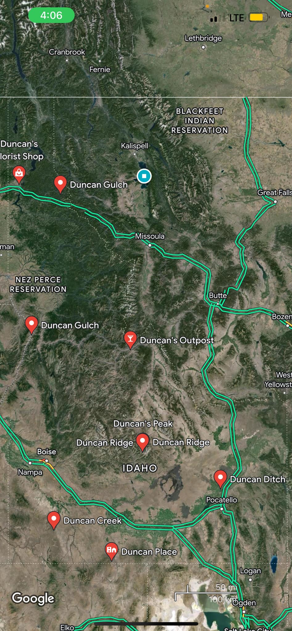 The meme is a screenshot of a Google Maps search for "Duncan, Idaho". The search results show a small town called Duncan, Idaho, but it also shows a few other places with similar names, including Duncan, Arizona, Duncan, Oklahoma, and Duncan, South Carolina. The meme is likely poking fun at the idea that there are multiple places named Duncan, and the user is trying to find the one in Idaho.