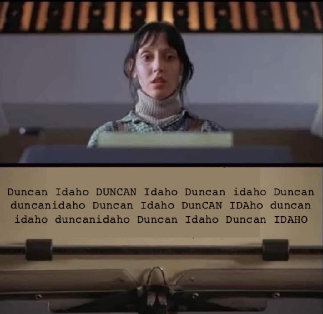 The meme is a screenshot of a character from the TV show "Stranger Things" with a caption of a seemingly random string of letters: "DUNCAN IS A JACKASS".