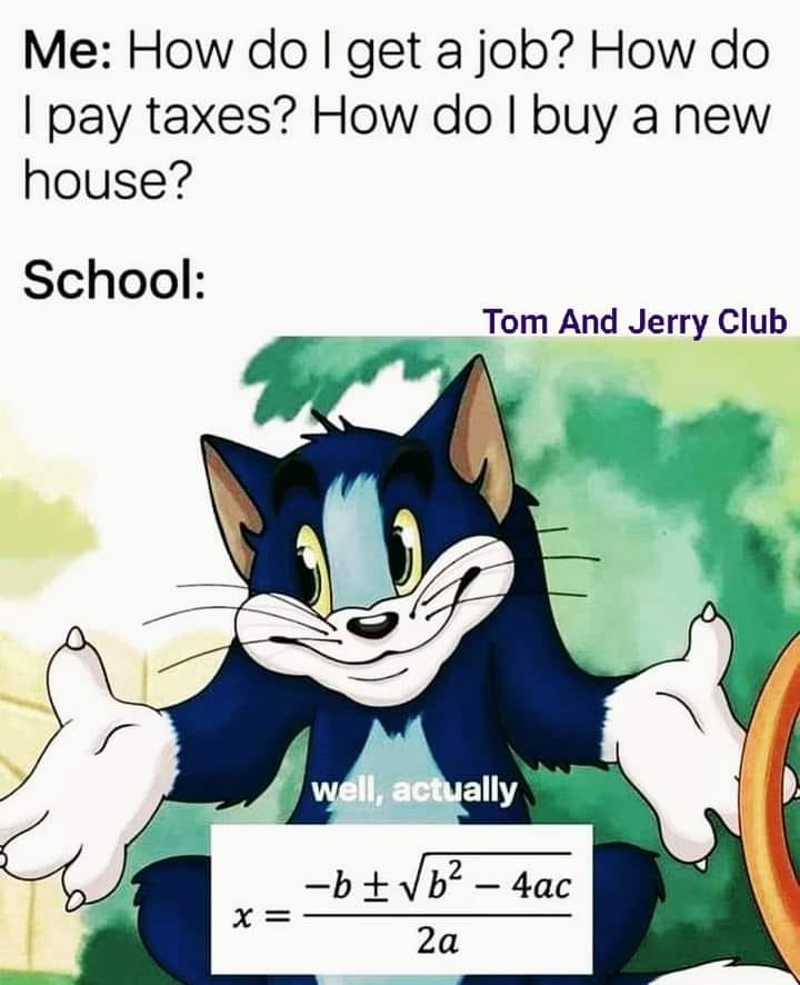 This meme is a play on the classic cartoon "Tom and Jerry" where the main characters, Tom and Jerry, are known for their never-ending rivalry and comedic misadventures. The meme features a cartoon image of Tom with a caption that reads "I don't understand" and a math equation below it, implying that the character is struggling to comprehend a complex mathematical concept. The text above the image says "I don't understand this math, I'll just use the Tom and Jerry formula: If at first you don't succeed, destroy all evidence of your activity and call it a success."