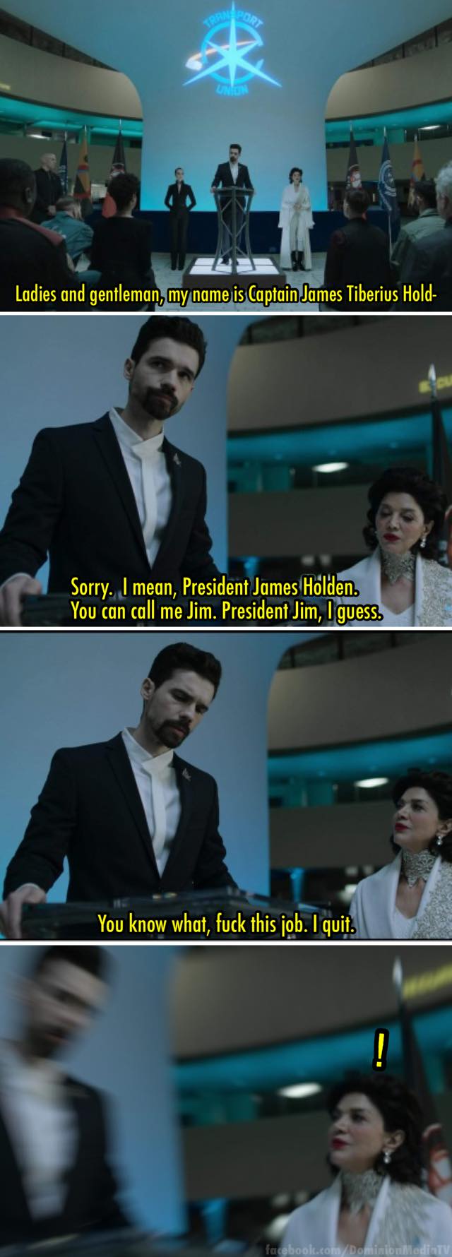 This meme is a screenshot from a TV show, specifically "The Expanse", where a character, Captain James Holden, is being interviewed by a reporter. The reporter asks him to introduce himself, and he responds with a humorous and sarcastic comment about his name. The text on the image reads: "In 2-3 sentences, describe this meme for someone who cannot see it. The image shows a character, Captain James Holden, being interviewed by a reporter. He responds to the reporter's question about his name, saying 'Ladies and gentlemen, my name is Captain James Holden. You can call me Jim. Captain. Captain. Captain.'"