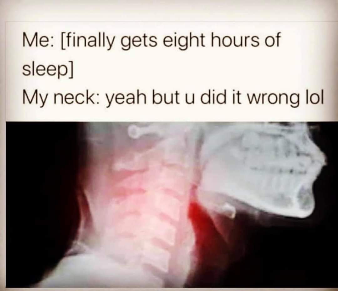 This meme is a play on the phrase "I know" or "I see" that has been adapted to a medical context. The text reads "I neck" and is a humorous way of saying "I get it" or "I understand". The image is likely a medical illustration or an X-ray of a neck, but the exact image is not described.