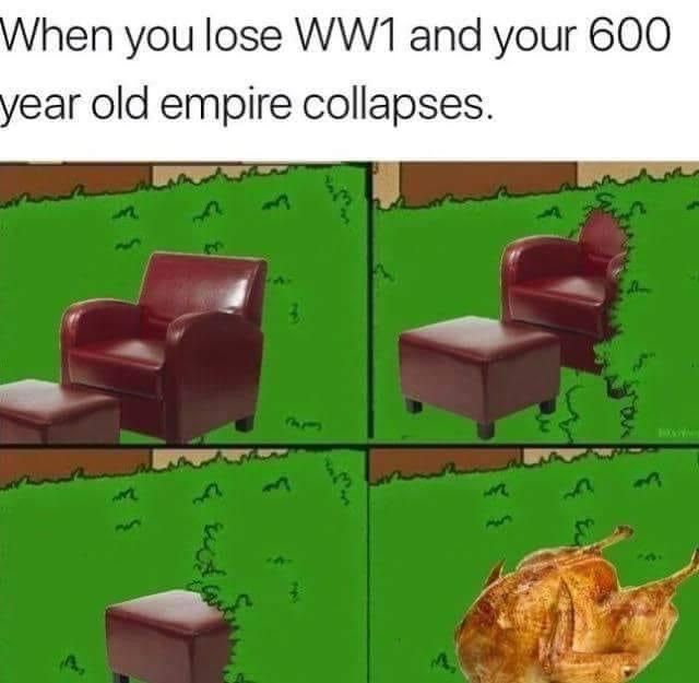 The meme is a humorous representation of a person's frustration and despair after losing a game. The image depicts a chair that has been smashed into pieces, with a caption that reads "When you lose a game and your 600-year-old empire collapses." The joke is that the chair, which is often a symbol of comfort and stability, has been destroyed, much like the person's empire has been destroyed in the game.