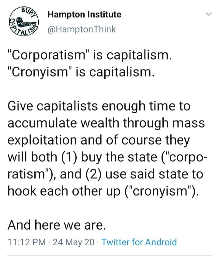 The meme is a humorous critique of the terms "capitalism" and "socialism" and how they are often misunderstood. The text reads: "I'm a capitalist and I'm a socialist, I'm both. I'm a capitalist because I own the means of production, I'm a socialist because I give all my money to the government."