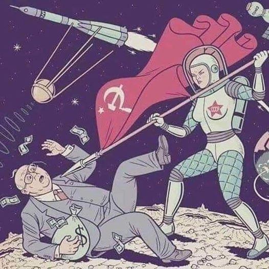 The meme is an image of a Soviet-era propaganda poster with a few key modifications. A Soviet astronaut is shown holding a hammer and sickle, but instead of the usual hammer, he is holding a hammer that is actually a giant mallet used for pounding a hammer and sickle into the ground. The image is captioned "When you finally get to the moon, but you still have to make the bed".