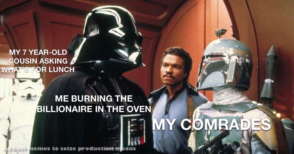 This meme is a humorous comparison between a child's request for a snack and a dramatic, intense scene from the movie "Star Wars." The image shows a character from the movie, Darth Vader, with a caption that says "My 7-year-old nephew: 'I'm starving, what's for lunch?'" The meme is poking fun at the idea that a child's simple request for food can be compared to a dramatic, intense scene from a movie.