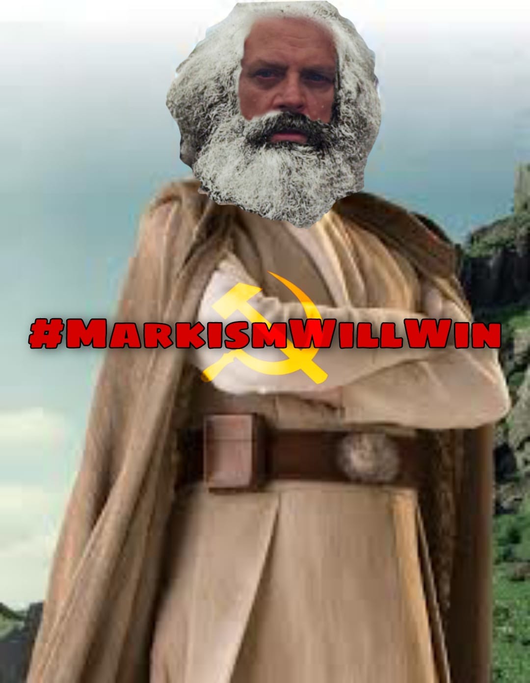 This meme is a humorous image of a famous historical figure (Jesus Christ) Photoshopped with the face of Karl Marx, a 19th-century philosopher and economist. The text "I came, I saw, I dumped the means of production" is a play on the famous phrase "I came, I saw, I conquered" attributed to Julius Caesar.