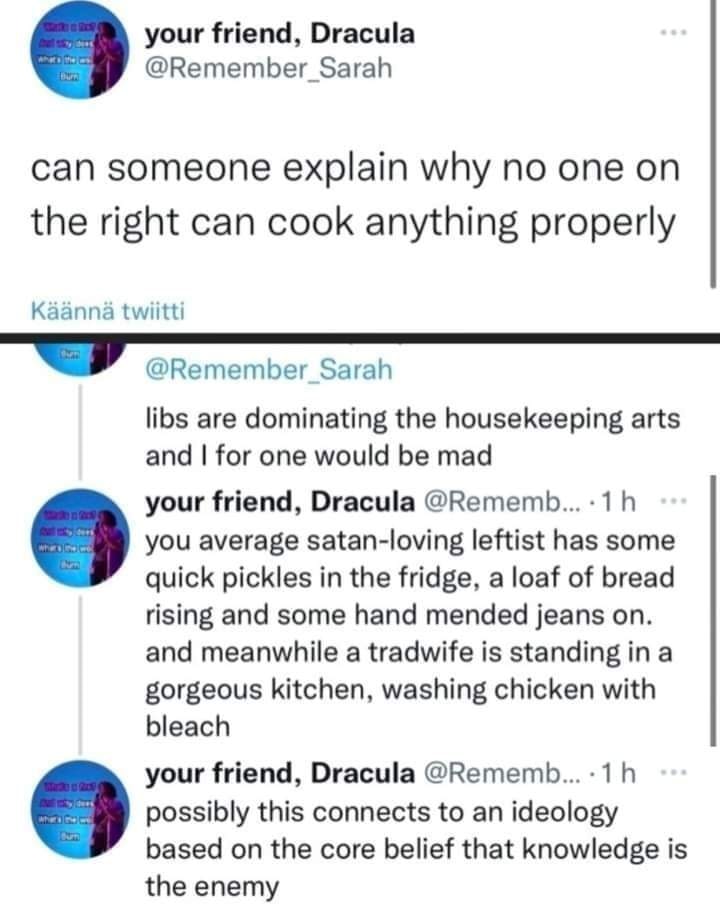 The meme is a series of tweets that mock the idea of leftists (left-leaners) who claim to be against the status quo. The first tweet states that someone can explain why no one on the right can cook anything properly, which is meant to be a humorous and satirical commentary on the idea that right-leaners (right-ists) are not known for their cooking skills. The subsequent tweets are meant to be sarcastic and critical of the idea that left-leaners are not known for their cooking skills. The final tweet is meant to be a commentary on the idea that left-leaners are not known for their cooking skills.