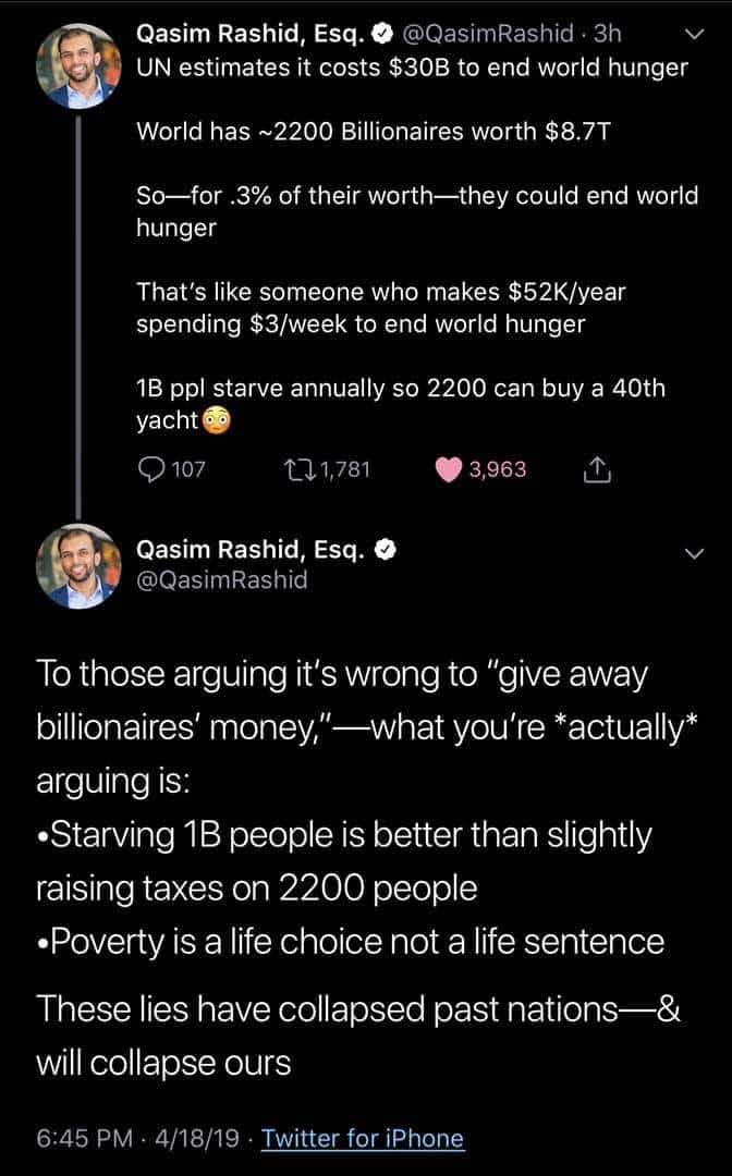 This meme is a satirical commentary on the wealth of the 1% vs. the 99%. The text starts with a UN estimate of the cost of ending world hunger, which is $30 billion. It then uses this figure to make a point about the wealth of the 1% vs. the 99% and how it would be better to use this money to end world hunger. The text ends with a statement that the 1% would have to give up their wealth to end world hunger.