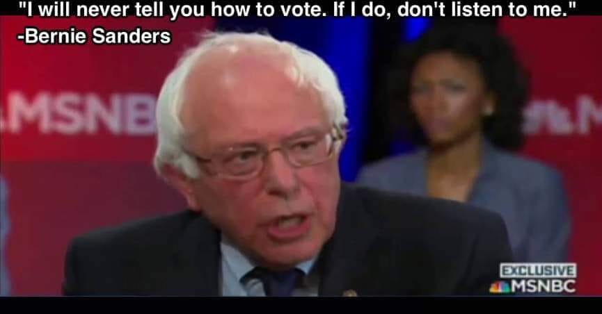 This meme features a photo of Bernie Sanders with a quote from him. The image is a still from a TV interview where Sanders is speaking. The quote is from a 2017 interview on MSNBC's "The Rachel Mad In The