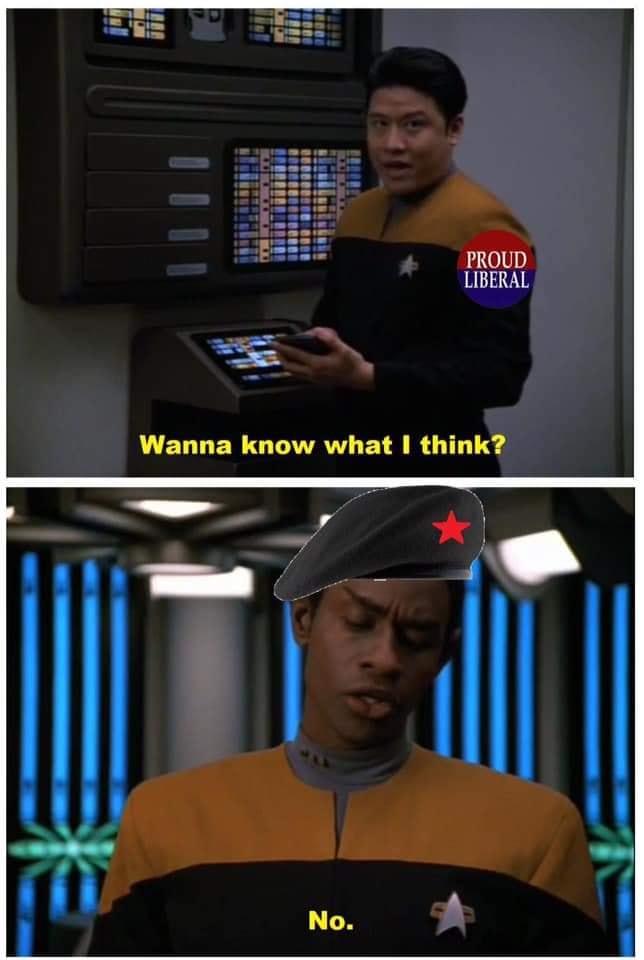 The meme is a humorous exchange between two characters in a Star Trek: The Next Generation episode. The first character, a crew member, asks "Wanna know what I think?" and the second character, a security officer, responds with "No." The meme is a play on the idea that the second character's response is a very literal and unexpected answer to the question.