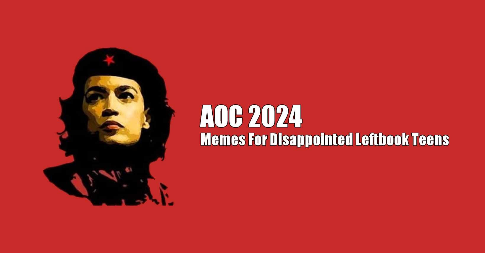 This meme is a humorous take on the 2024 AOC (Alexandria Ocasio-Cortez) campaign, poking fun at her left-wing politics. The image features a cartoonish, exaggerated portrait of AOC with a determined expression, accompanied by the text "AOC 2024: Memes For Disappointed Leftbook Teens" and the phrase "Memes For Disappointed Leftbook Teens" in a smaller, more playful font. The overall tone is lighthearted and satirical, implying that AOC's campaign is not meeting the expectations of her left-wing supporters.
