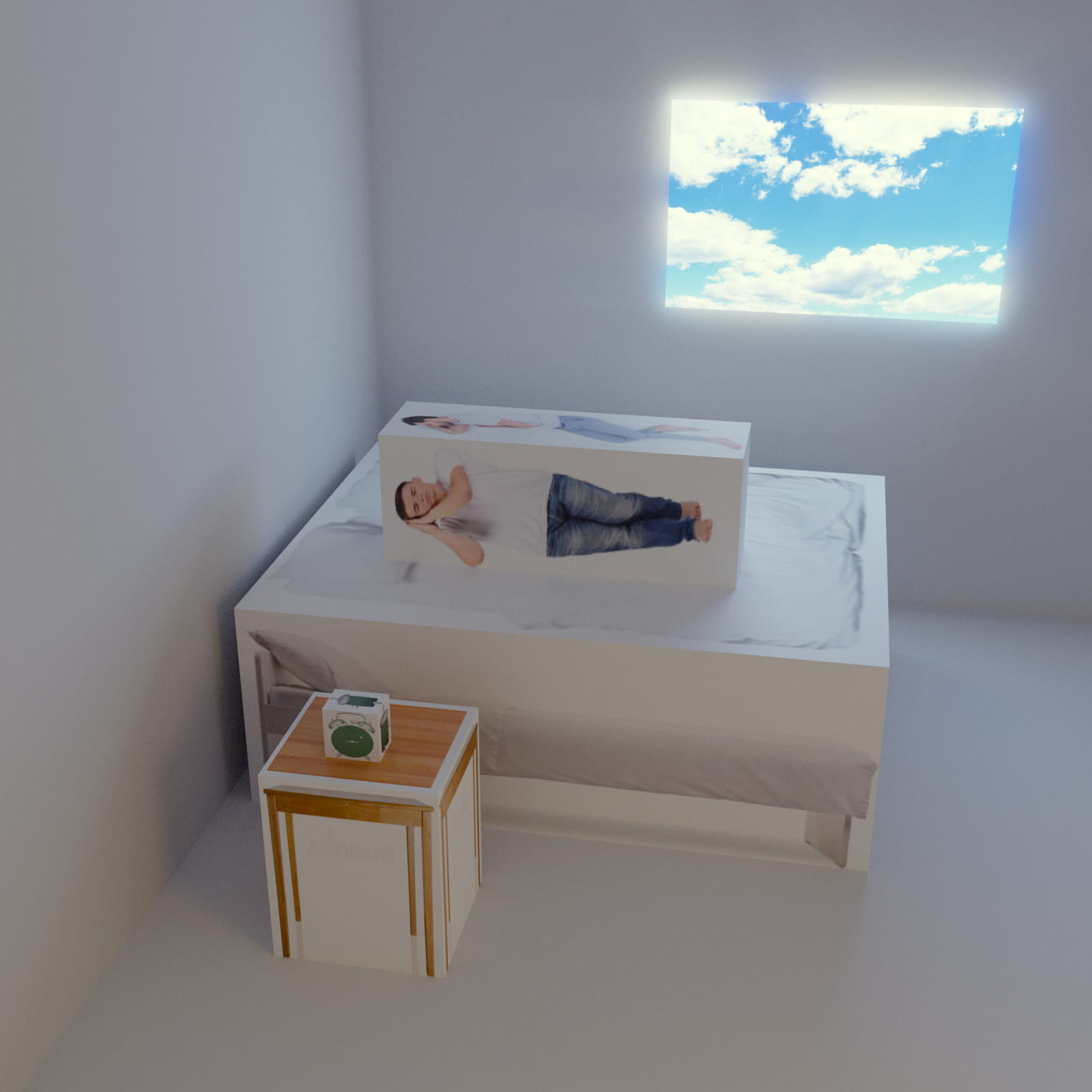 The meme is an image of a bedroom with a window showing a bright blue sky with fluffy white clouds. The text "I can smell the desperation" appears above the bed, suggesting that the person is feeling anxious or desperate, but the image itself is actually a screenshot of a 3D model of a bedroom with a window showing a bright blue sky.