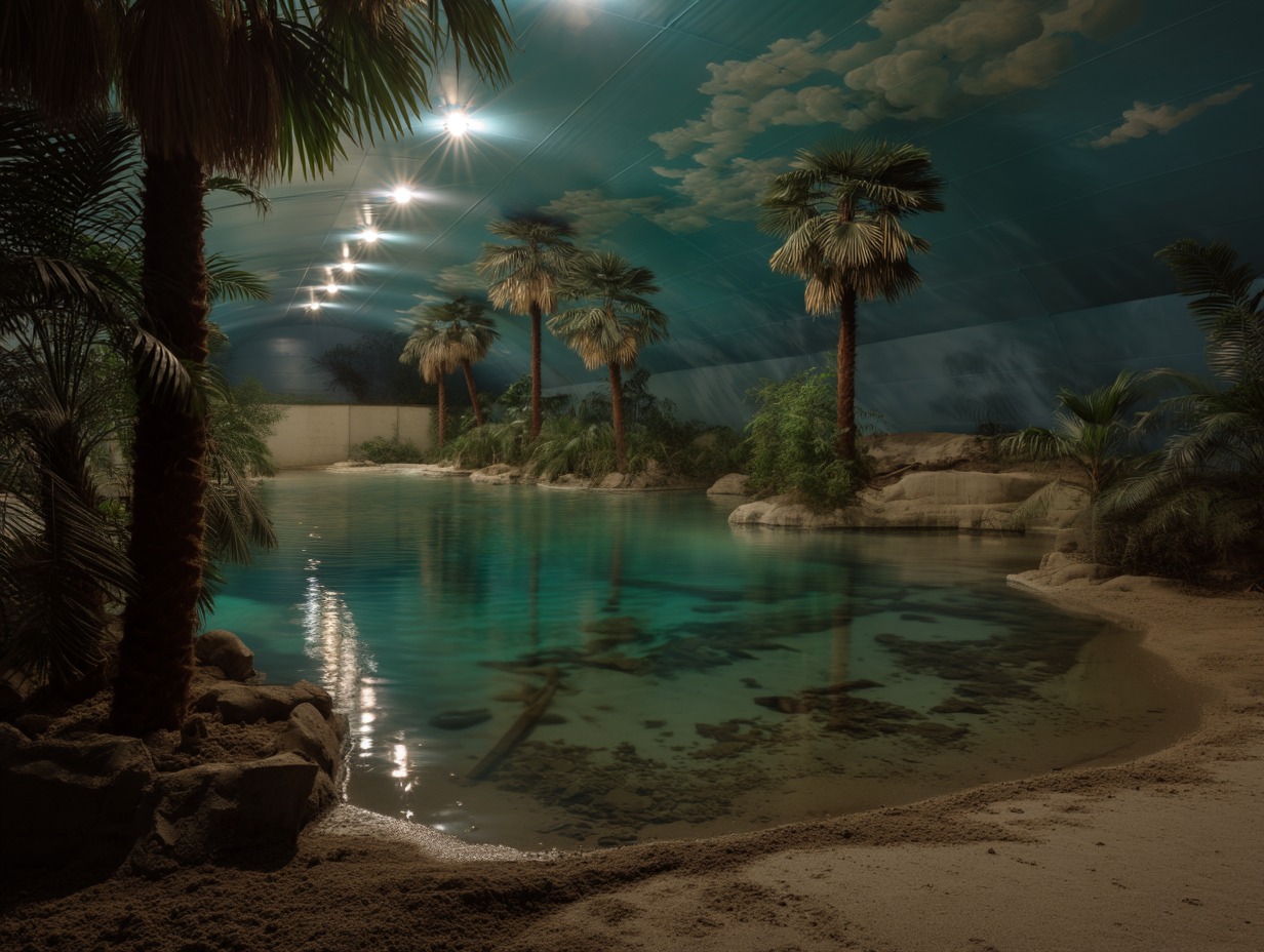 The meme is a photo of a pool with a dark, eerie atmosphere. The pool is filled with murky, green water and is surrounded by palm trees and rocks. The text "I'm not lazy, I'm just on island time" appears in the image, implying that the person is not being lazy, but rather is simply enjoying a relaxing, tropical atmosphere.