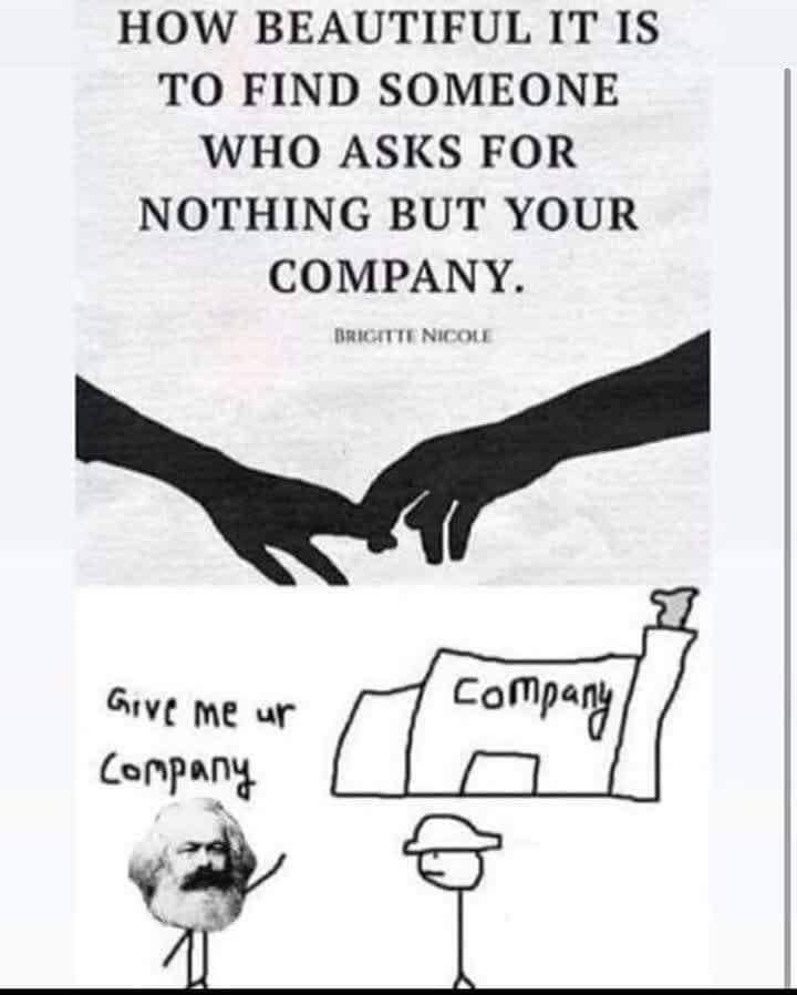 This meme is a humorous commentary on the concept of romantic relationships. The image features a quote about finding someone who loves you for who you are, but it's subverted by a drawing of a person being rejected by a company's representative, with the company's response being a simple "No, we don't love you."