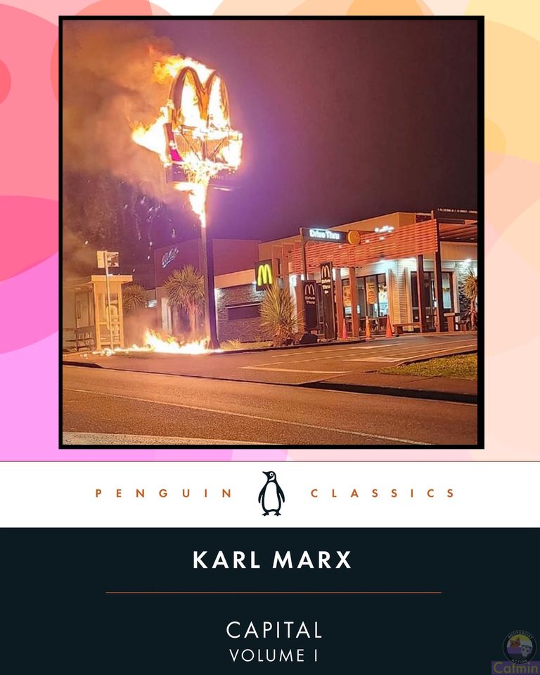 This meme is an image of a McDonald's restaurant on fire, with flames engulfing the iconic golden arches. The image is captioned "Capital of the World" in a sarcastic reference to the restaurant's reputation as a global brand. The image is likely a humorous commentary on the idea that even a beloved brand like McDonald's can be vulnerable to chaos and destruction.