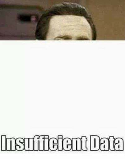 This meme features a person's face with only their eyes visible, peeking over a large, blank white sheet. The text "Insufficient Data" is written below the image, implying that the person is trying to see something, but is being blocked by a lack of information.