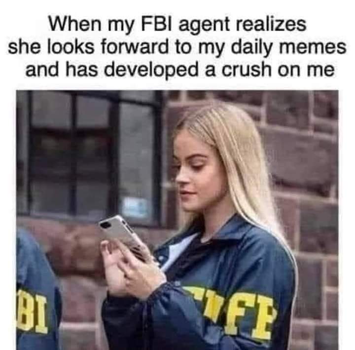 The meme is a humorous take on the idea of a person's life being completely changed by a sudden and unexpected event. The image shows a person holding a phone, with the text "When my FBI agent realizes she looks forwa...