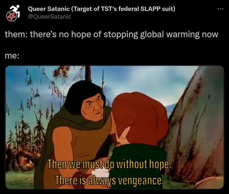 This meme is a humorous take on the concept of "no hope for stopping global warming." It features a screenshot from the 1995 Disney film "The Lion King," in which a character named Scar says, "Be prepared." However, the quote is altered to say, "Be prepared for the worst." The image is captioned, "In 2-3 sentences, describe this meme for someone who cannot see it."
