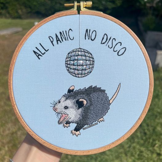 The meme is a humorous image featuring a cartoon rat with a terrified expression, accompanied by the text "all panic no disco". The image is likely a play on the phrase "all panic no disco" being used in a musical context, but in this case, it's being used to describe a situation where someone is experiencing extreme fear or anxiety, but is unable to let loose and have fun (i.e. "no disco" or partying).