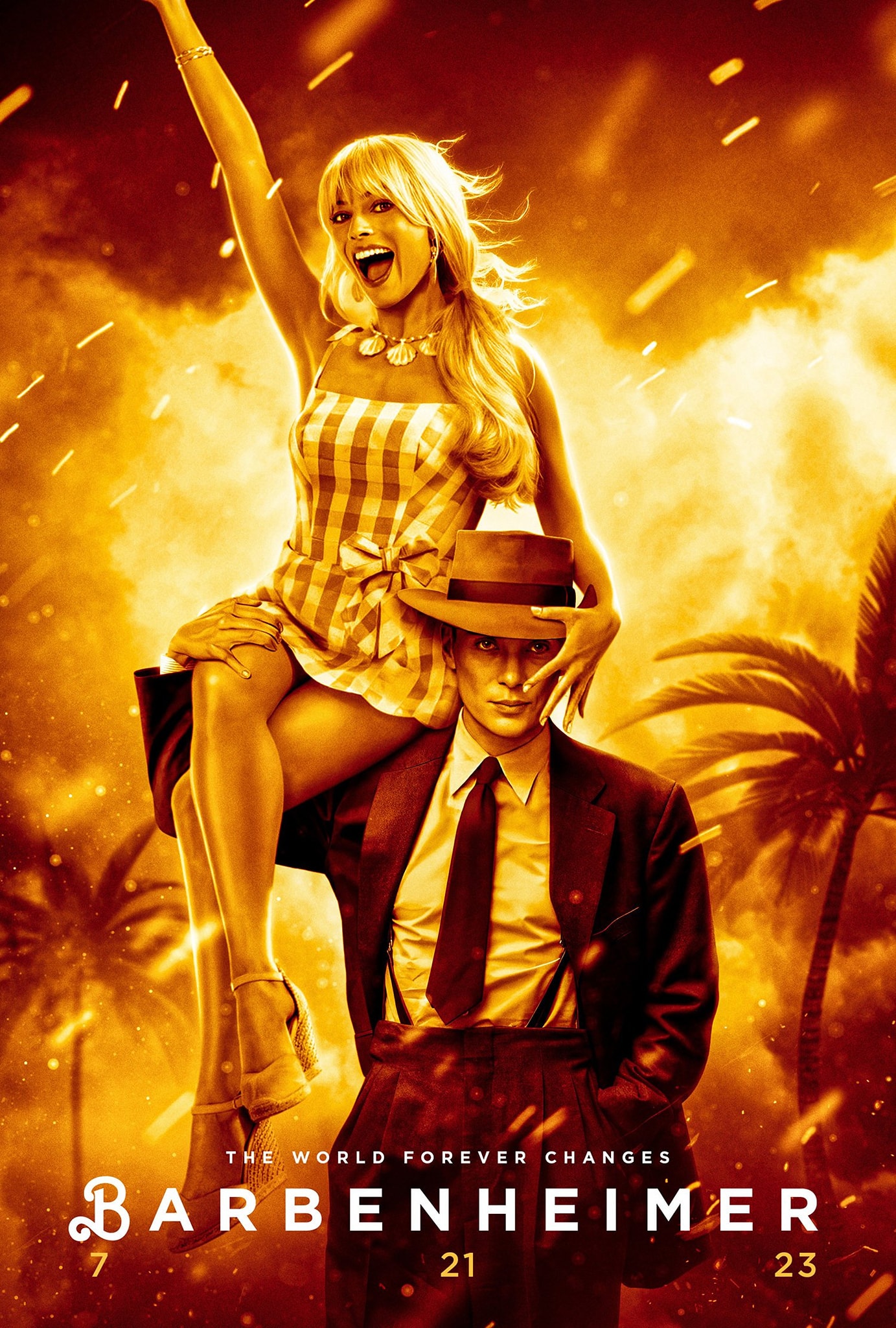 The meme is an image of a woman, likely Margot Robbie's character from the 2023 film "Barbie," with a shocked expression. She's standing on top of a man, likely Ryan Gosling's character, with her leg on his shoulder. The text "The World's Changing So Fast I Can Barely Keep Up" is written in a bold, playful font above the image.